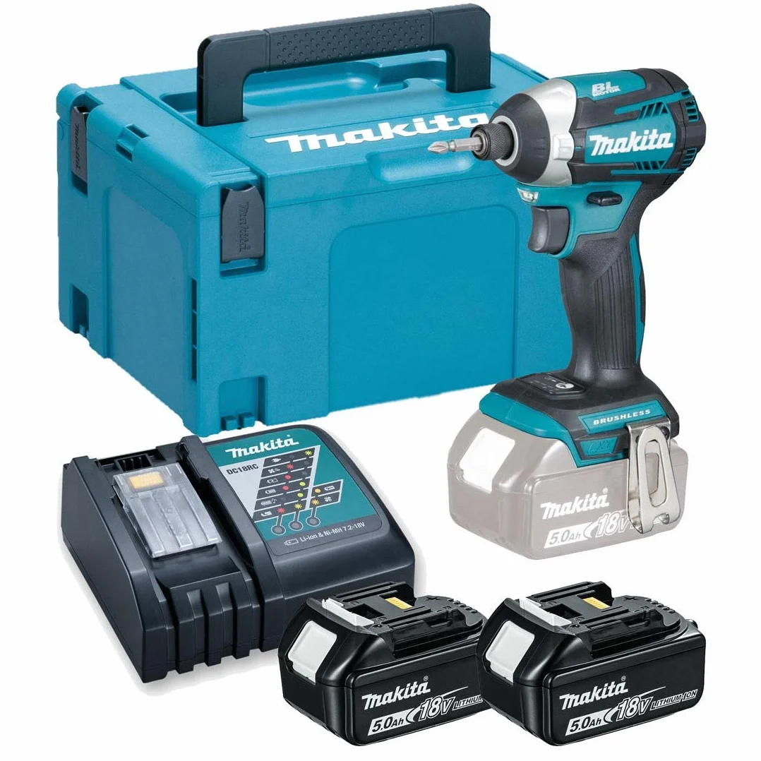 Makita DTD154RTJ 18V Li-ion LXT Bezszczotkowy Wkrętarka Udarowa w Komplecie z 2 Bateriami Litowo-Jonowymi 5 Ah i Ładowarką Dostarczoną w Etui do Makpac