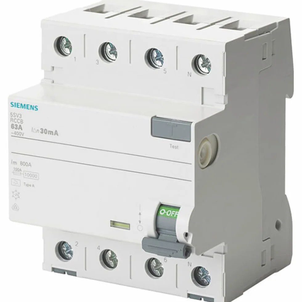 Siemens 5SV33464 wyłącznik ochronny FI 3P+N typ B krótki czas opóźniony 30 mA 63 A 400 V